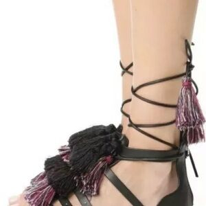 Rebecca Minkoff Black and Pink Lace-Up Sandals